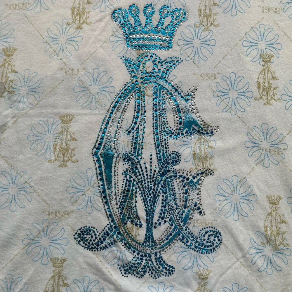 Christian Audiger allover screen printed T-shirt, Swarovski crystal embellished - Picture 6 of 10